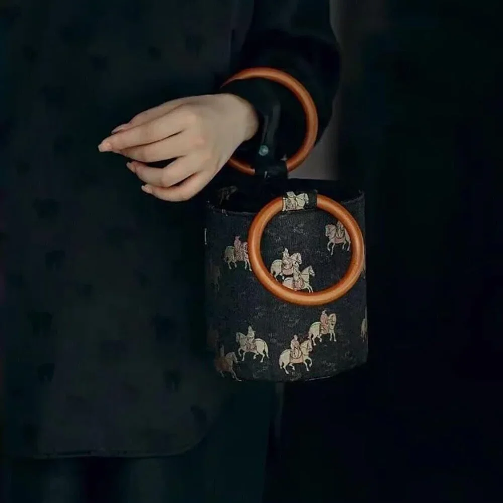 Women Silk Handbag Top-Handle Chinese Pattern Elegant Tote for Travel